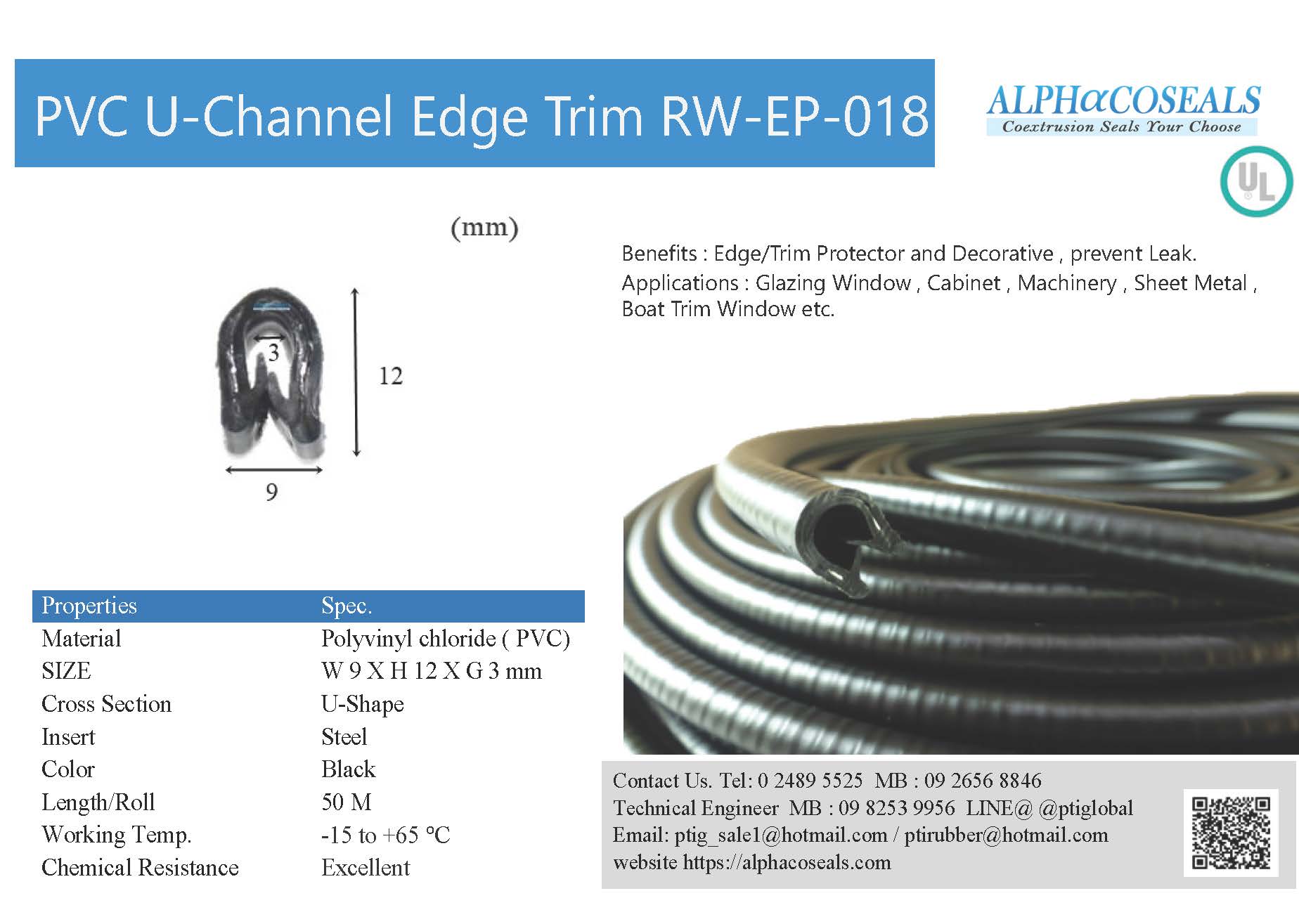 ซีลยางกันบาด ซีลกระดูกงู PVC U Channel Egge Trim RW-EP-018